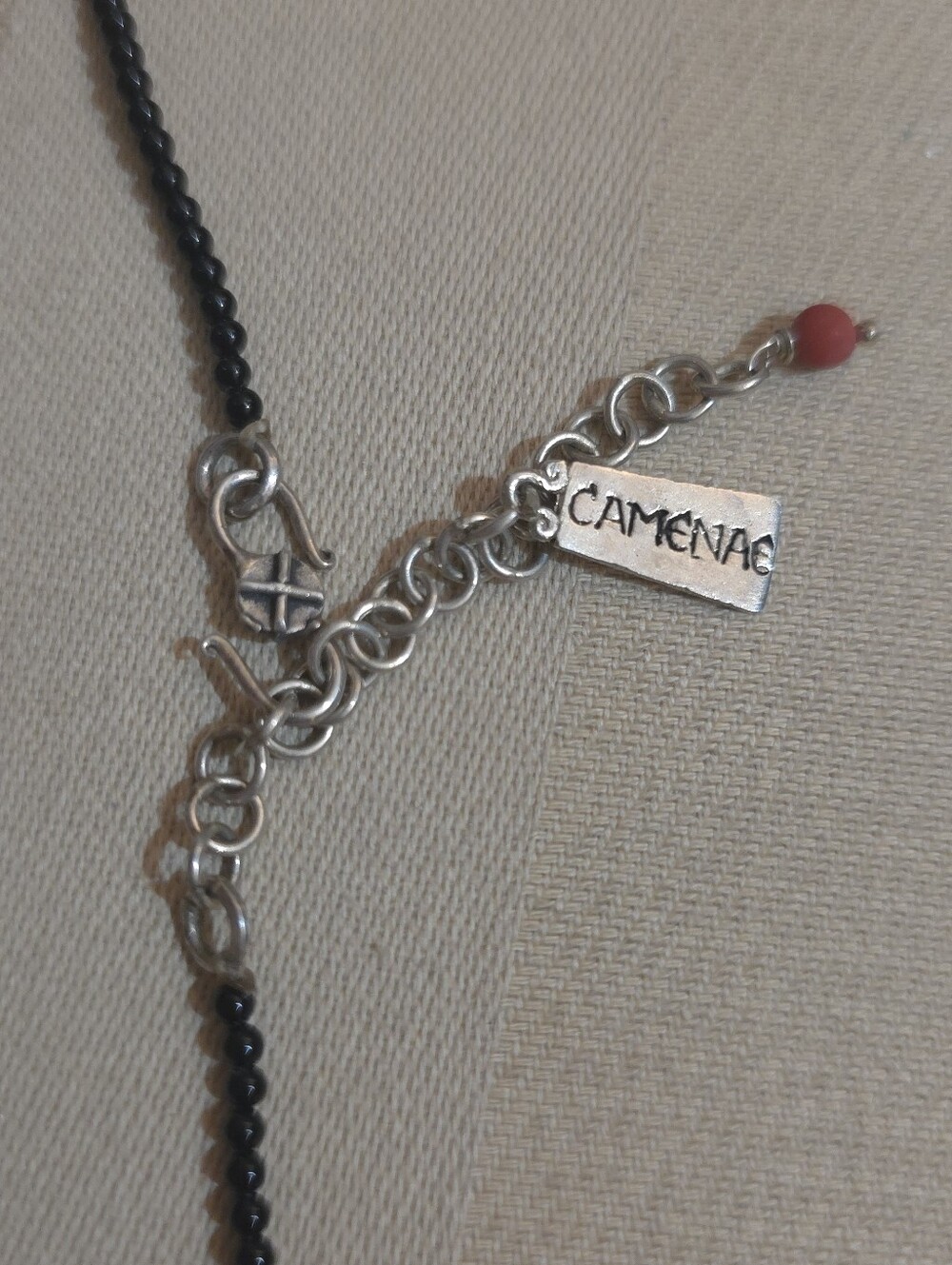 CAMENEA STERLING SILVER ONYX AND CORAL NECKLACE 18 IN - Picture 7 of 8